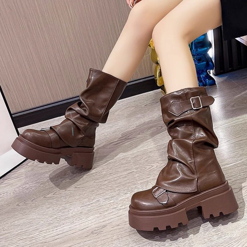 Trendy Retro Handsome Locomotive Thick Bottom Boots Female