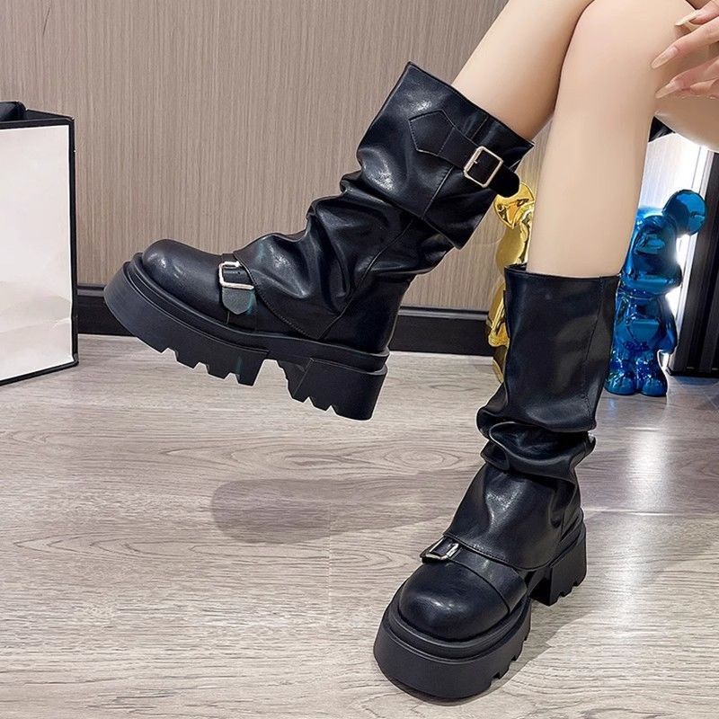 Trendy Retro Handsome Locomotive Thick Bottom Boots Female