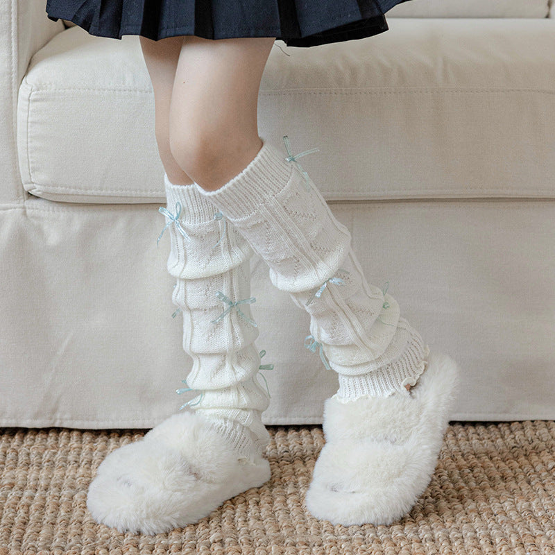 Children's Foot Sock Female Autumn And Winter Bow Pile Style Leg Warmer