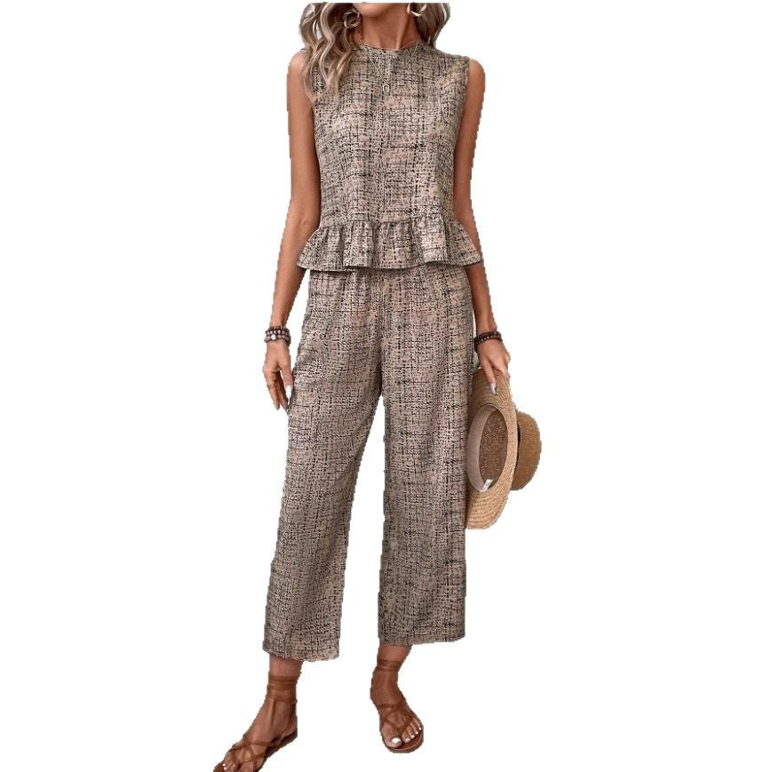 Female Spring And Summer Print Straight-leg Pants Suit