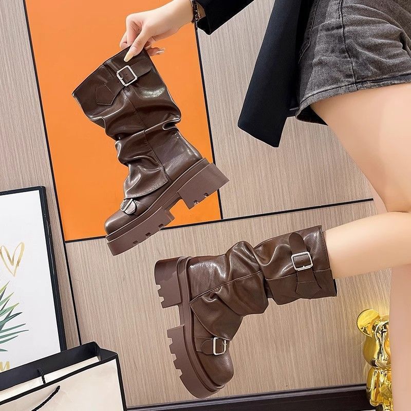 Trendy Retro Handsome Locomotive Thick Bottom Boots Female