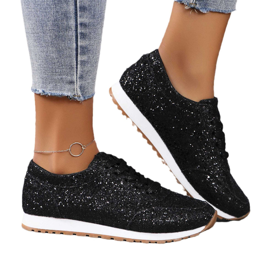 Beautiful Sequin Lace-up Flat Casual Sports Single-layer Shoes Women
