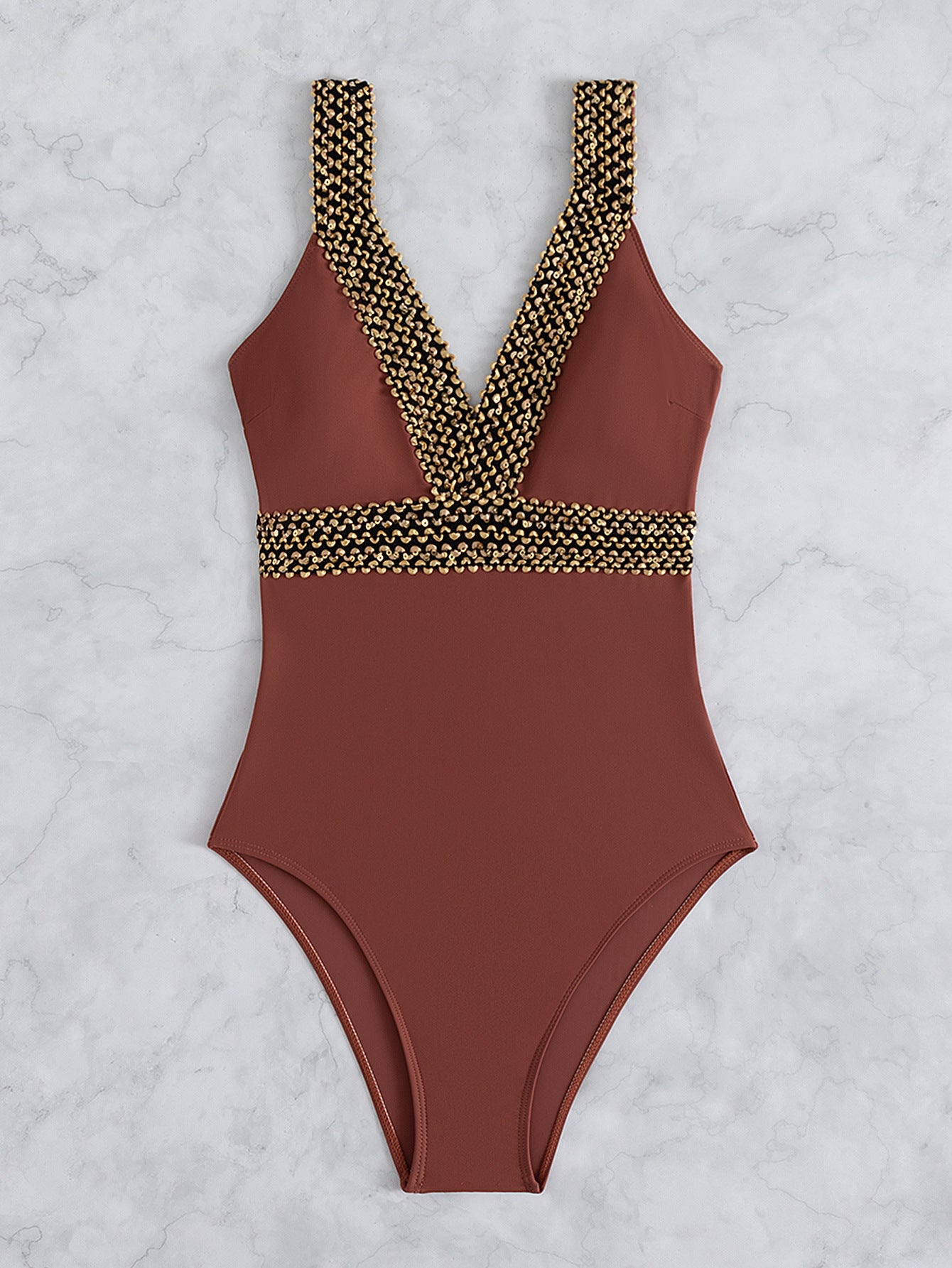 Women's Fashion Deep V Spaghetti Straps One-piece Swimsuit