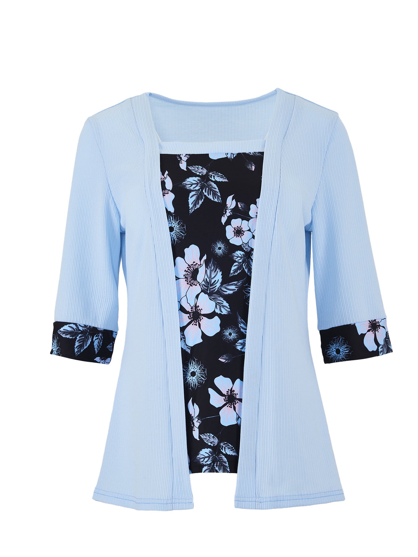 Women's Fake Two-piece Five-quarter Sleeve Printed Top T-shirt