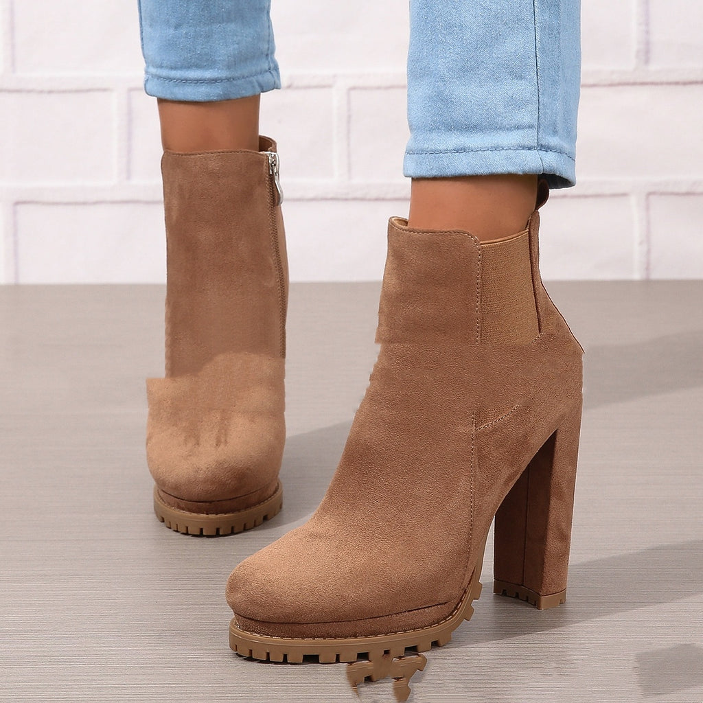 European And American Foreign Trade Plus Size Low-cut Women's High Heels Leather Boots