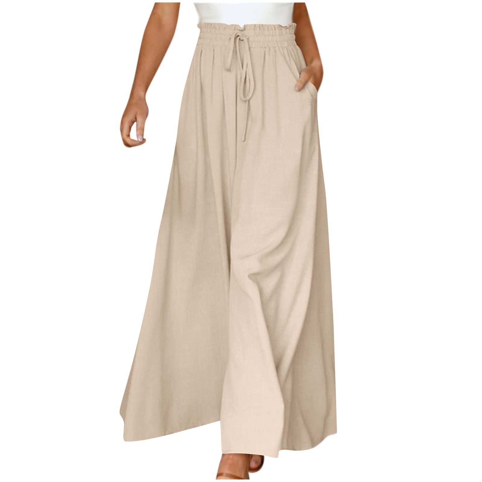 Women's Fashion Wide Leg Elastic Waistband Wide Leg High Waist Long Dress Pants