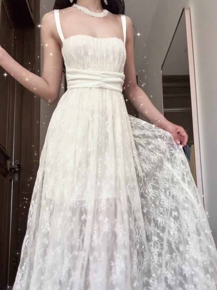 Elegant Lace Suspender Maxi Dress