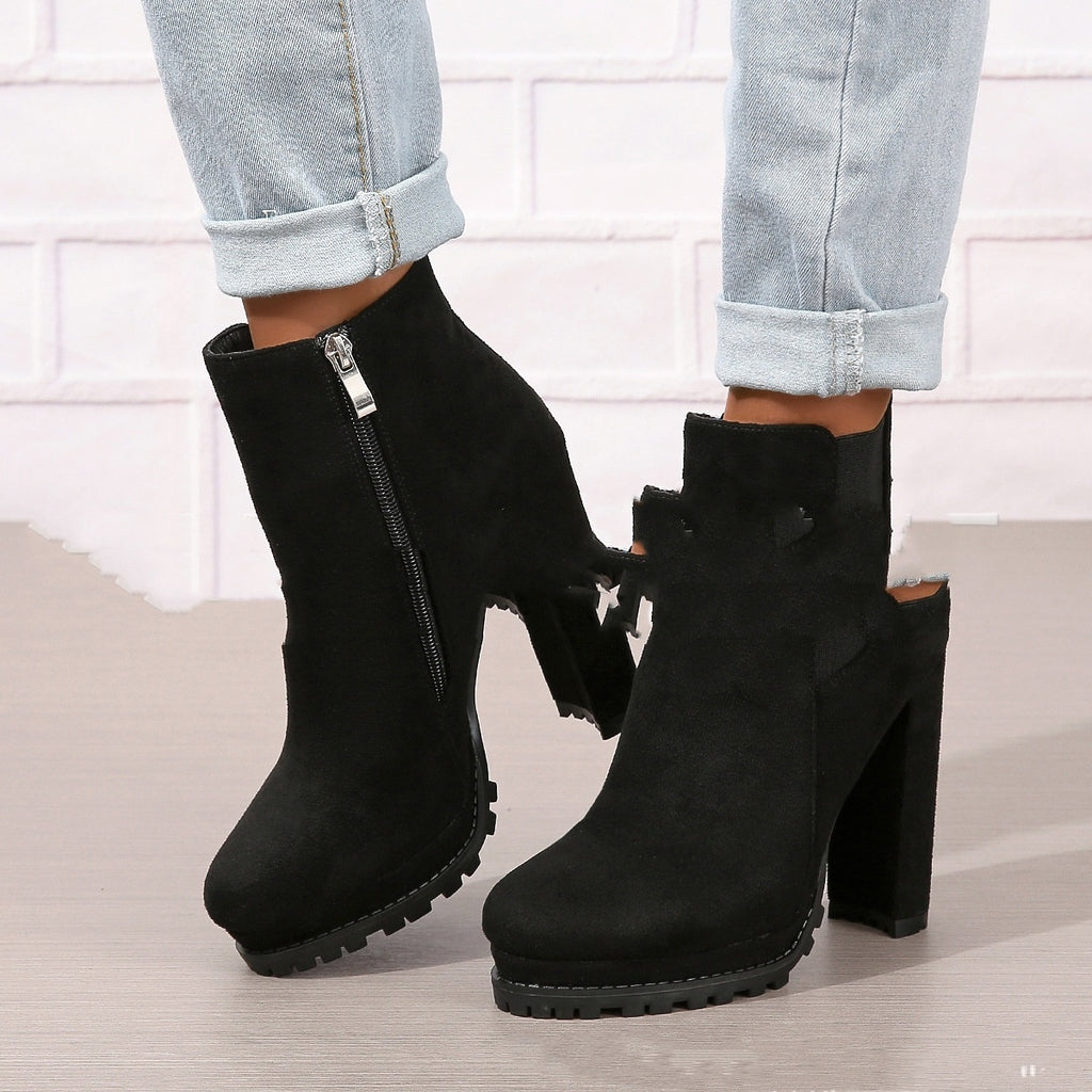 European And American Foreign Trade Plus Size Low-cut Women's High Heels Leather Boots