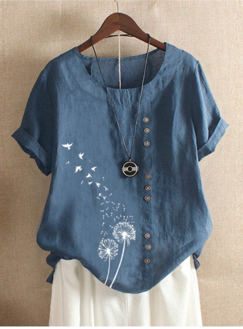 Retro Plus Size Casual Loose Cotton And Linen Short-sleeved Pullover T-shirt