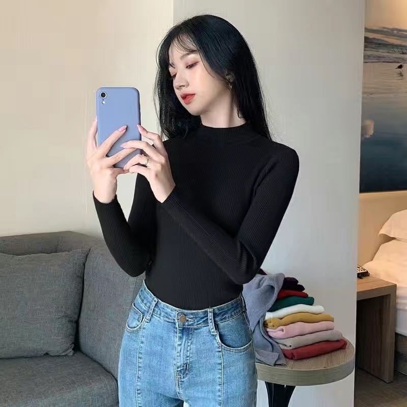 Autumn And Winter New Half Turtleneck Slim Fit Long Sleeve Inner Wear Knitwear For Women
