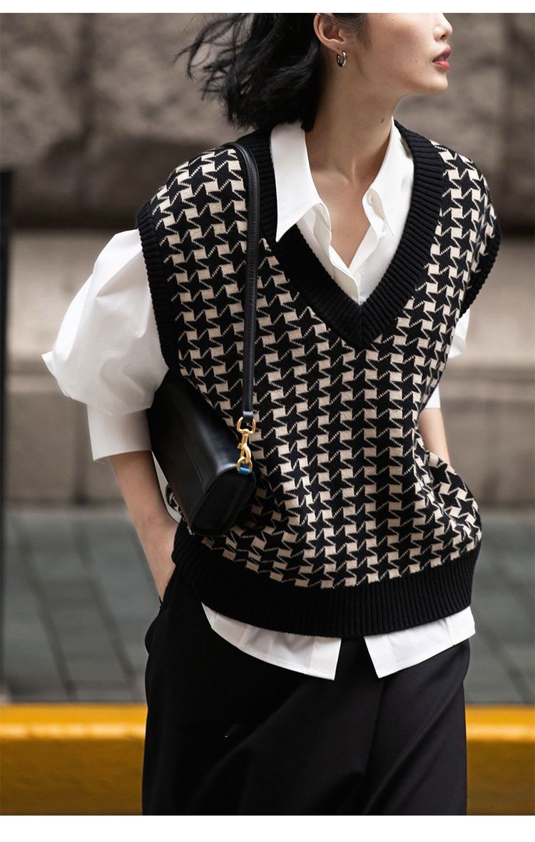 Women's Autumn Houndstooth Knitted Vest