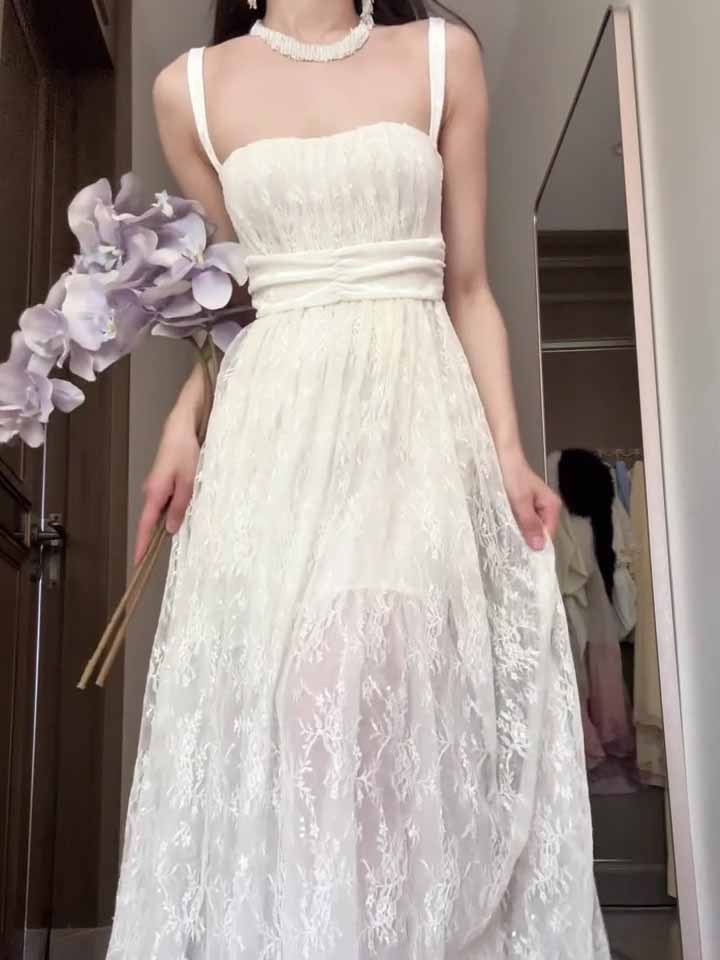 Elegant Lace Suspender Maxi Dress
