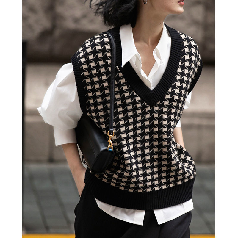 Women's Autumn Houndstooth Knitted Vest