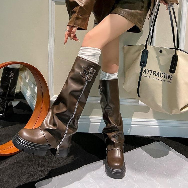 Thick Bottom Chunky Heel All-match Pantyhose Boots For Women