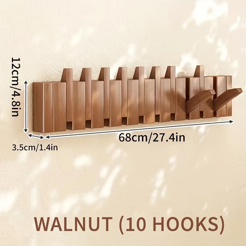 Folding Wooden Wall Mounted Hook Rack Piano Key Design Multi-Hook Storage Rack Suitable For Scarves Towels Coats Bathroom Entry Utility Room Space Saving Storage Berlin Style Home Decor Wall Mounted S