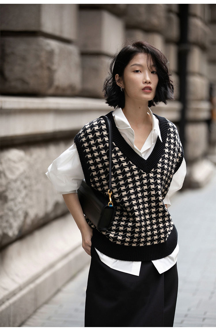 Women's Autumn Houndstooth Knitted Vest