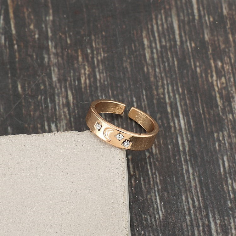 Simple Star And Moon Inlaid Gemstone Open Adjustable Ring