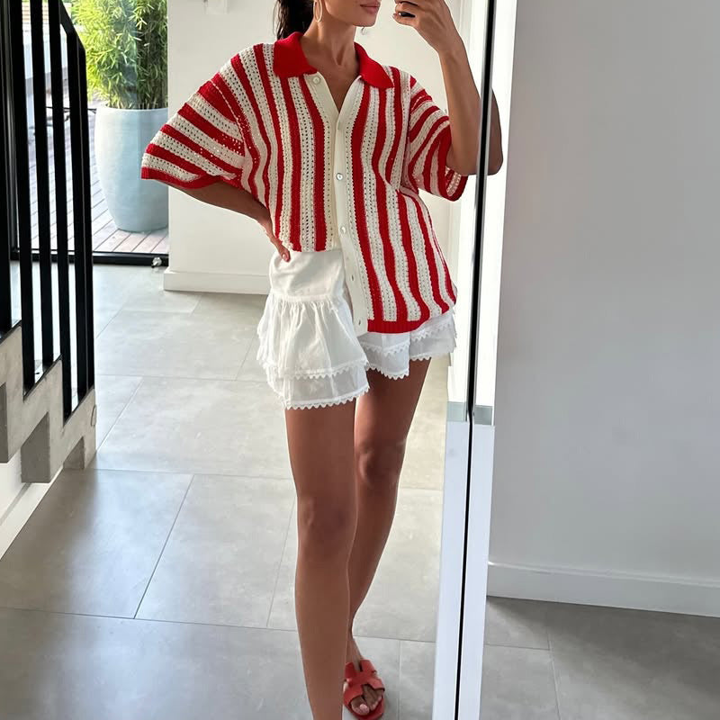 Women's Knitted Sweater Shirt Contrast Color Design Sense