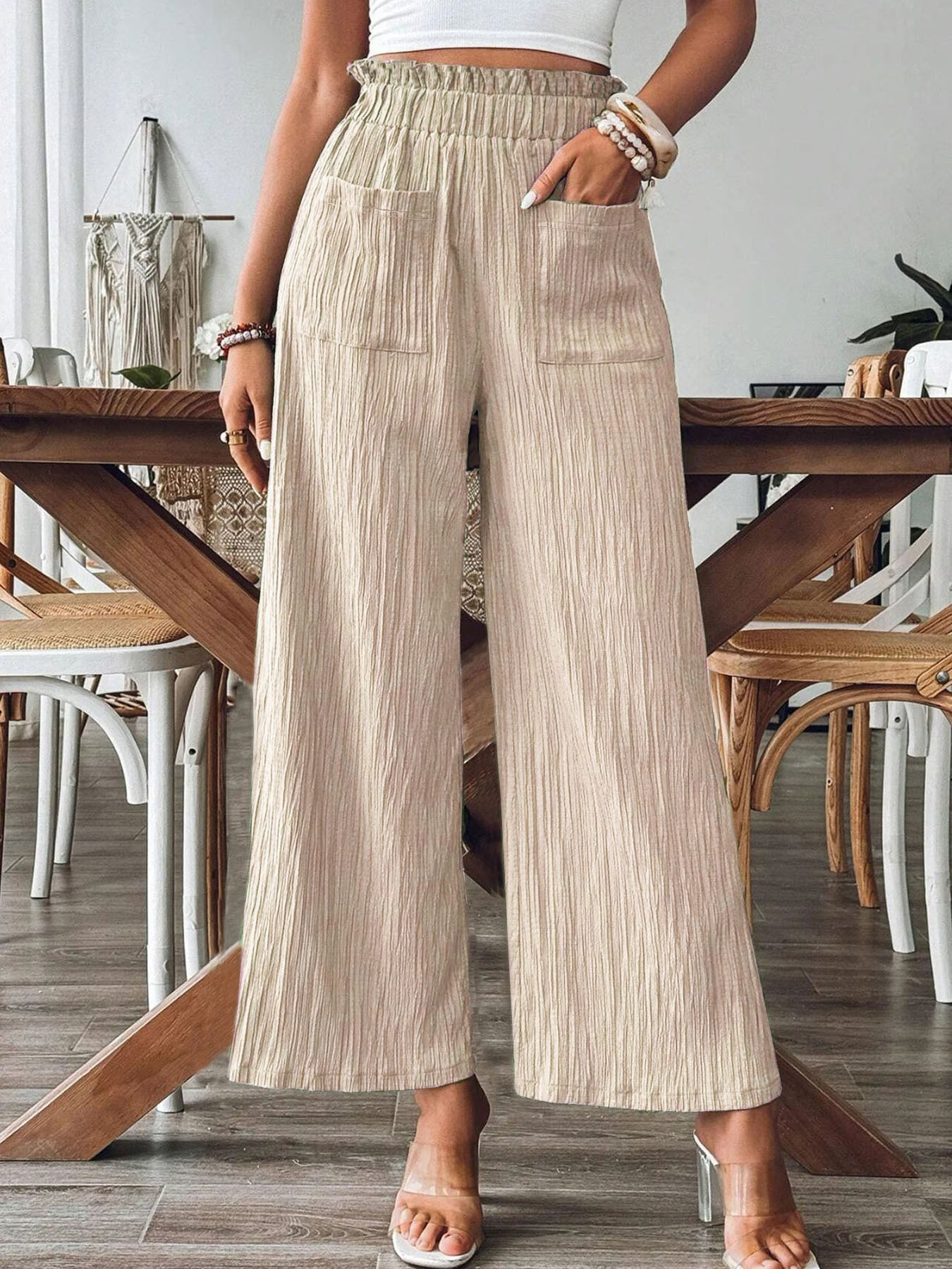 Women's Solid Color Casual Straight Pants