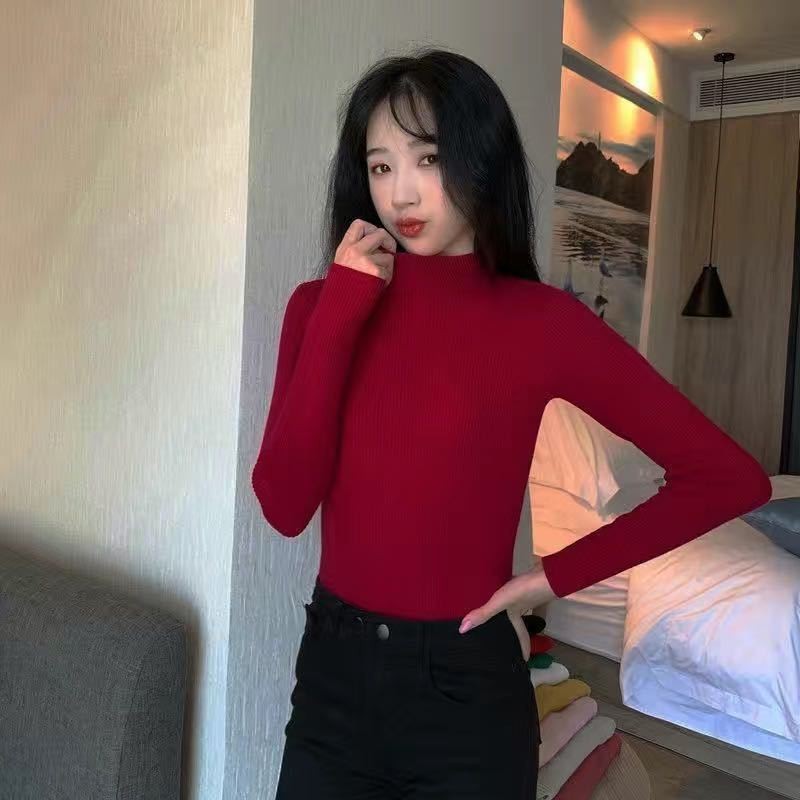 Autumn And Winter New Half Turtleneck Slim Fit Long Sleeve Inner Wear Knitwear For Women