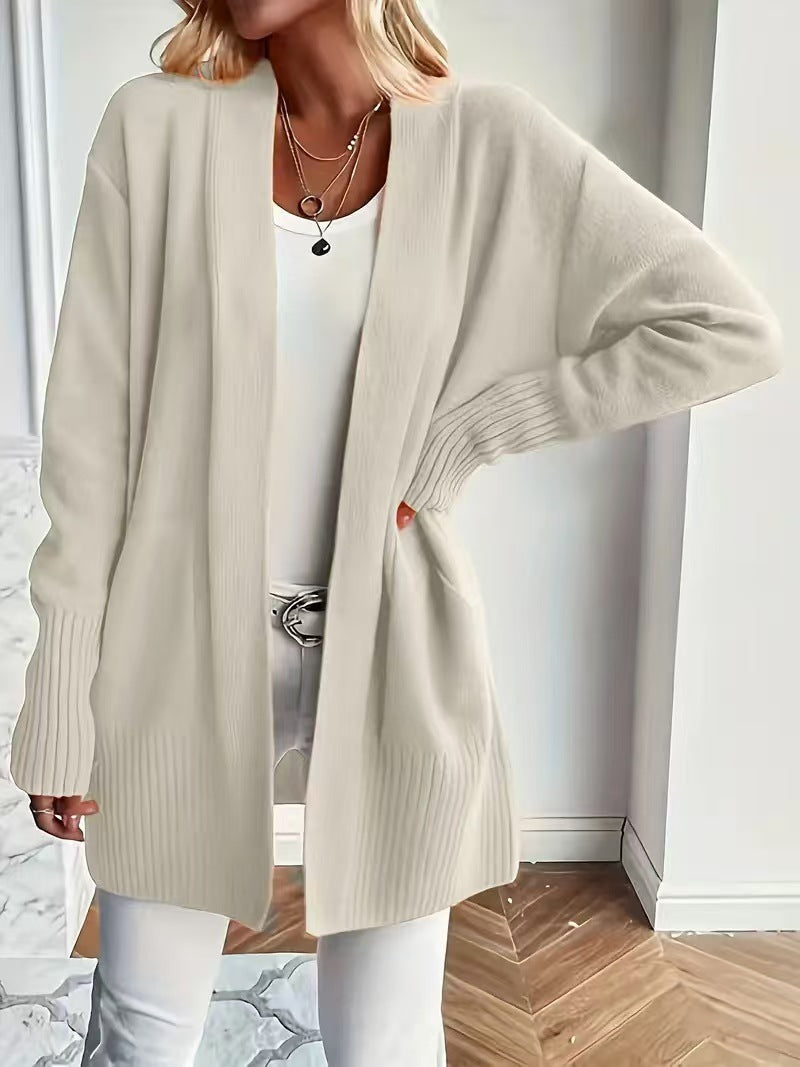 Plus Size Women's Solid Color Knit Casual Simple Cardigan