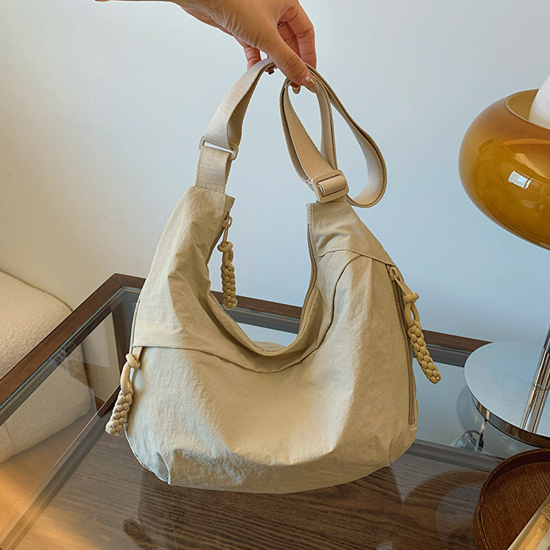 Washed Wrinkled Nylon Shoulder Travel Messenger Bag