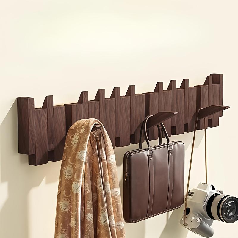Folding Wooden Wall Mounted Hook Rack Piano Key Design Multi-Hook Storage Rack Suitable For Scarves Towels Coats Bathroom Entry Utility Room Space Saving Storage Berlin Style Home Decor Wall Mounted S